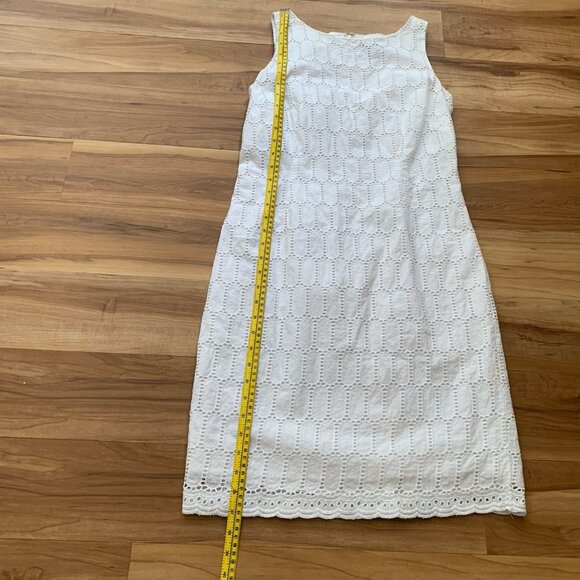 Ann Taylor Sleeveless Eyelet Lace White Midi Dress Size 4 Lined Zip Cotton - Picture 5 of 9